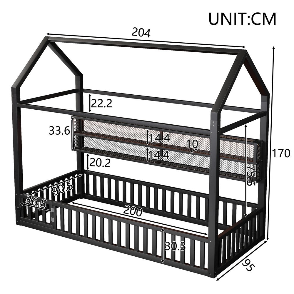 Letto a Piattaforma con LED e Recinzione ¨C MINIMAL ¨C Nero 90x200