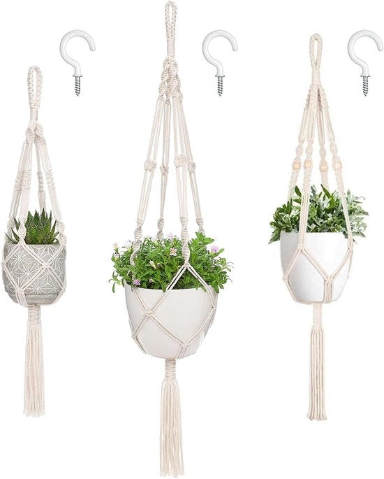 Hangers a macramé in 3 diverse misure per interni e esterni, supporto per vaso in stile boho home decor.