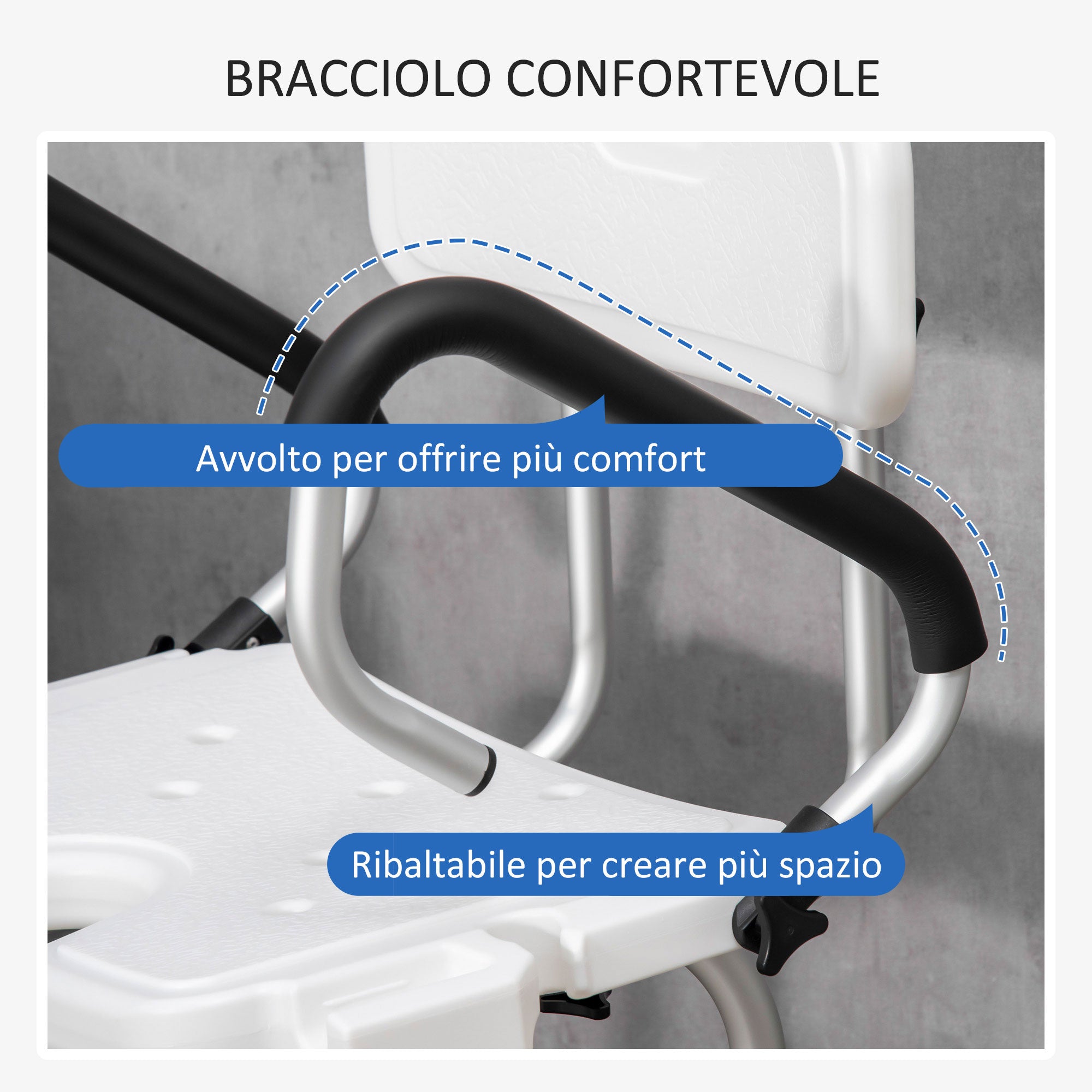Sedia per Doccia con Braccioli 54x52x70-82 cm in Lega di Alluminio e HDPE Bianco