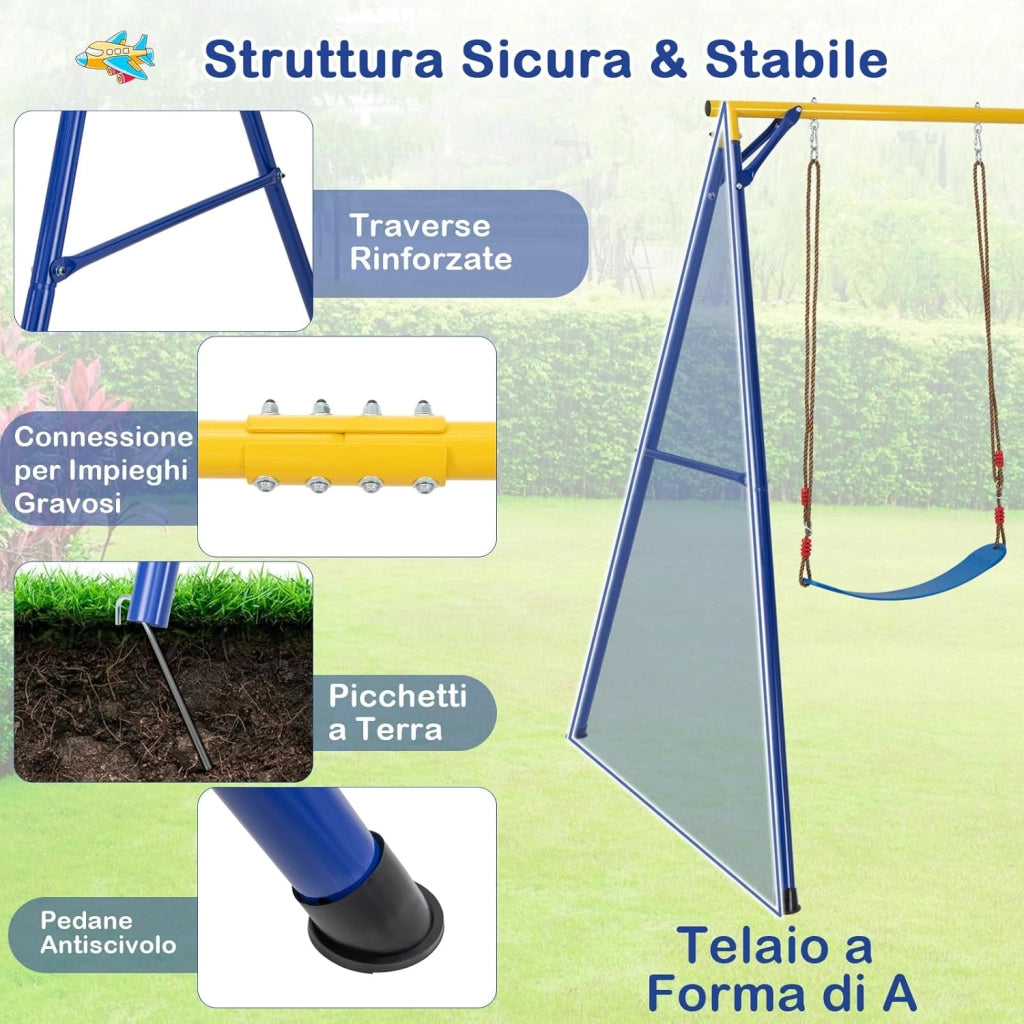 Set Altalena per Bambini Robusta, Set Altalena 4 in 1 con Canestro Basket, Altalena Regolabile, Scala e Disco con Corda, Giochi da Interno ed Esterno per Bambini 3-9 Anni, Portata 300 kg