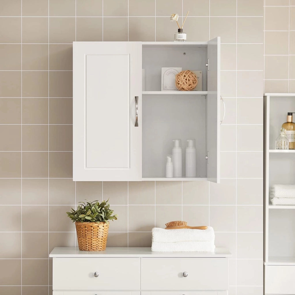 Pensile Cucina Sospeso - Mobile Cucina con Ante Bianco Mobile Pensile da Muro Salvaspazio in Legno 60x30x60 cm con Ripiani Regolabili Dispensa Moderna FRG231-W