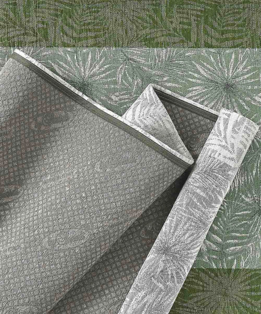 Tappeto passatoia moderno MALESIA VERDE disegno giungla tropicale natura foglie felci, tappetino bagno ingresso multiuso lavabile antiscivolo cm.55x80