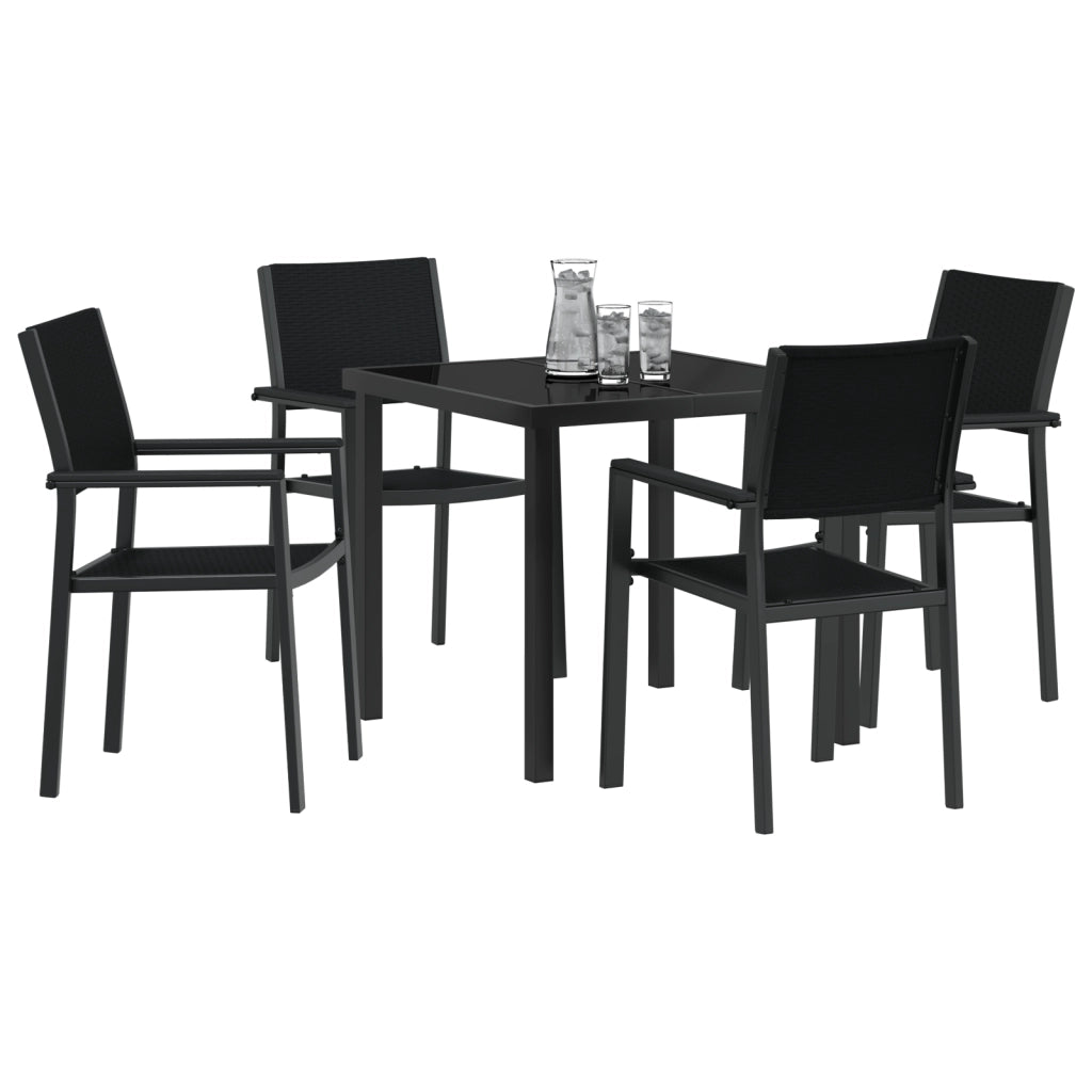 Set da Pranzo da Giardino da 5 Pezzi Nero Poly Rattan