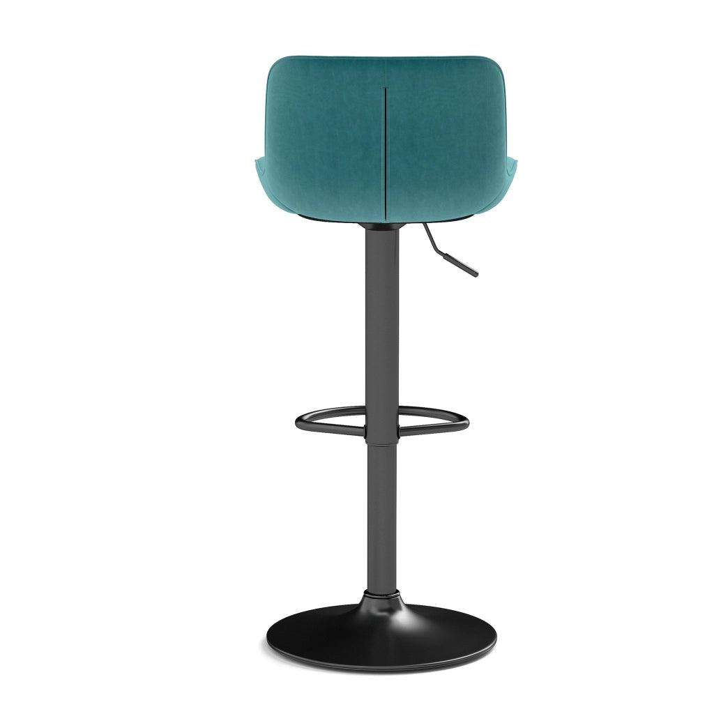 Set di 2 Sgabelli da Bar Girevoli e Regolabili in Altezza con Schienale; Metallo; Legno e Velluto; Blu
