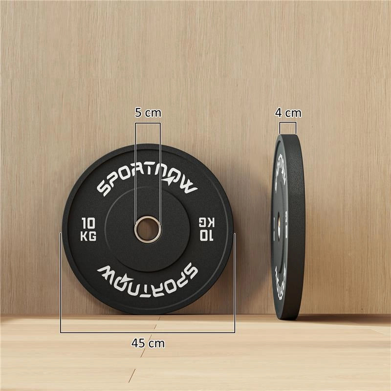 SET 2 DISCHI PESI DA 10KG IN GOMMA CON FORO DA 2"/5 CM PER MANUBRI E BILANCIERI NERO