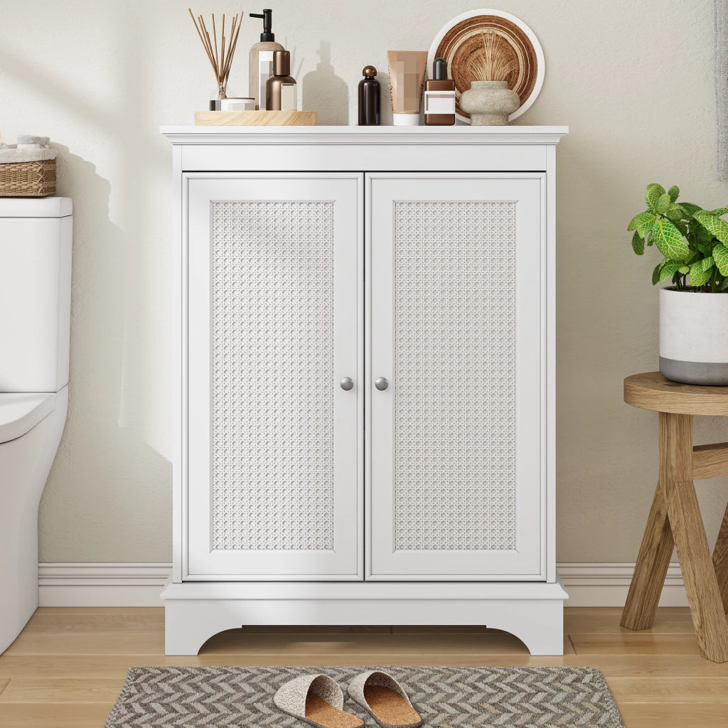 Mobile da bagno con 1 anta e ripiano regolabile design boho per bagno e soggiorno in MDF bianco 85,5 × 35,8 × 18,5 cm