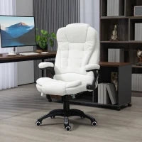 Sedia da Ufficio Massaggiante e Regolabile con Telecomando, in Tessuto Teddy, 67x74x107-116 cm, Bianco