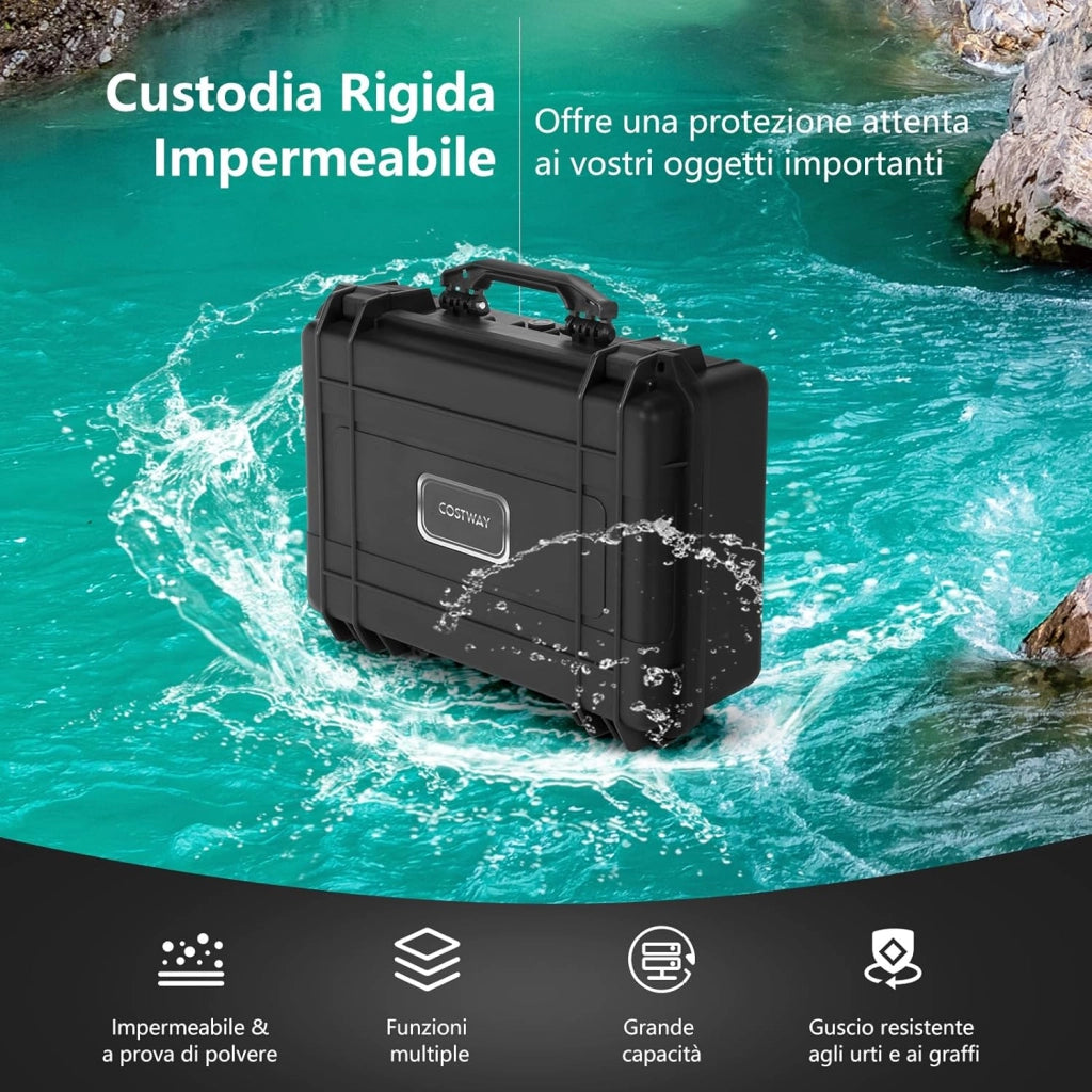 Valigetta per Macchina Fotografica Impermeabile, Custodia per Fotocamera con inserto in Schiuma Regolabile, Impermeabile IP66 e Antipolvere, 47 x 37 x 18 cm, Nero