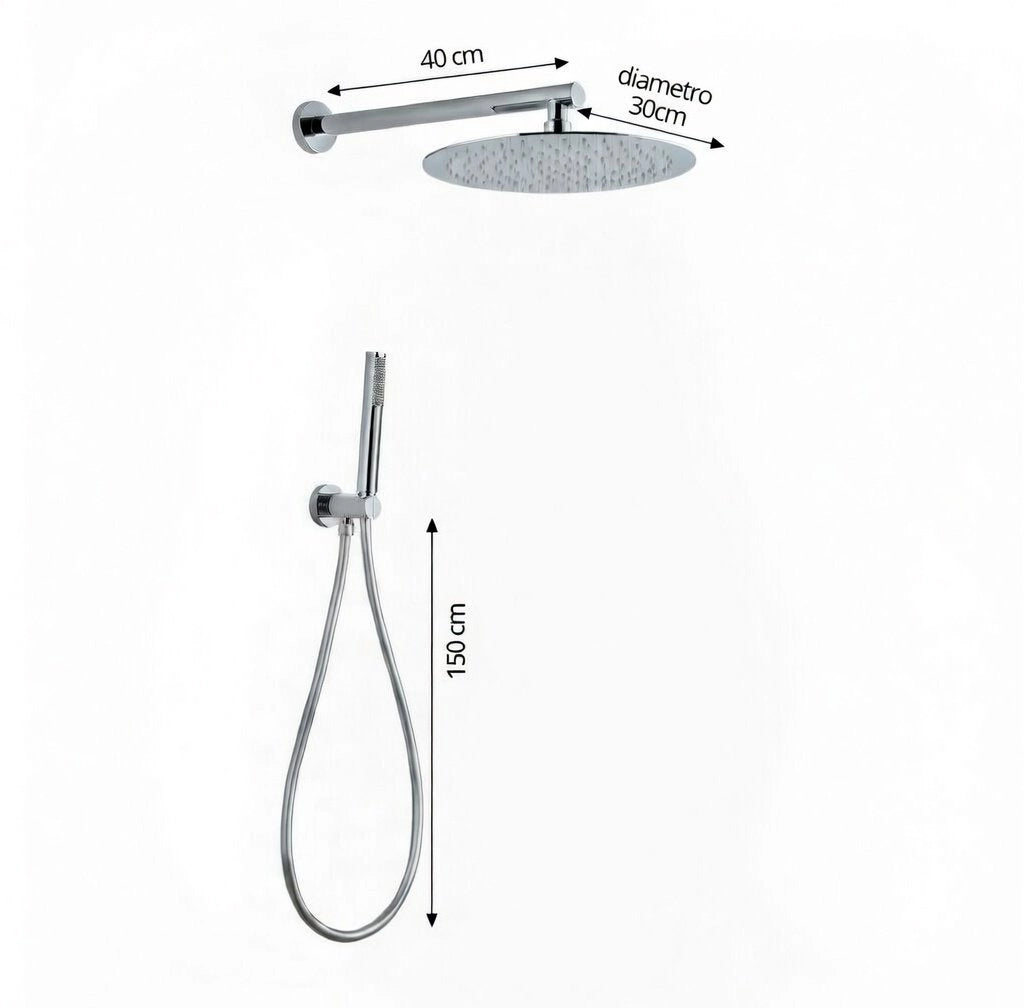 Set doccia completo di soffione tondo diametro 30 cm e set doccetta KZ-1005-2 PERU - Cromato Lucido