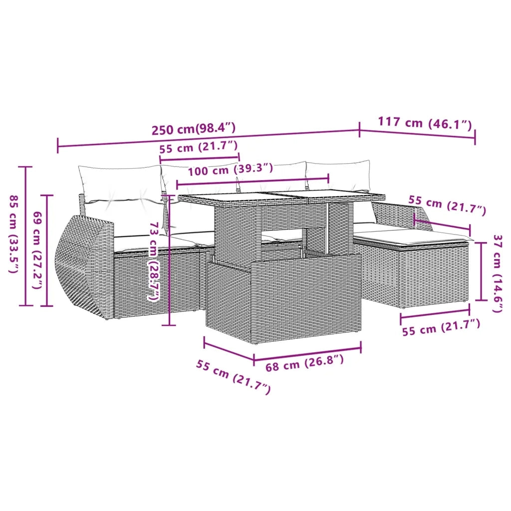 Set Divano da Giardino 6 pz con Cuscini Nero in Polyrattan 3268496
