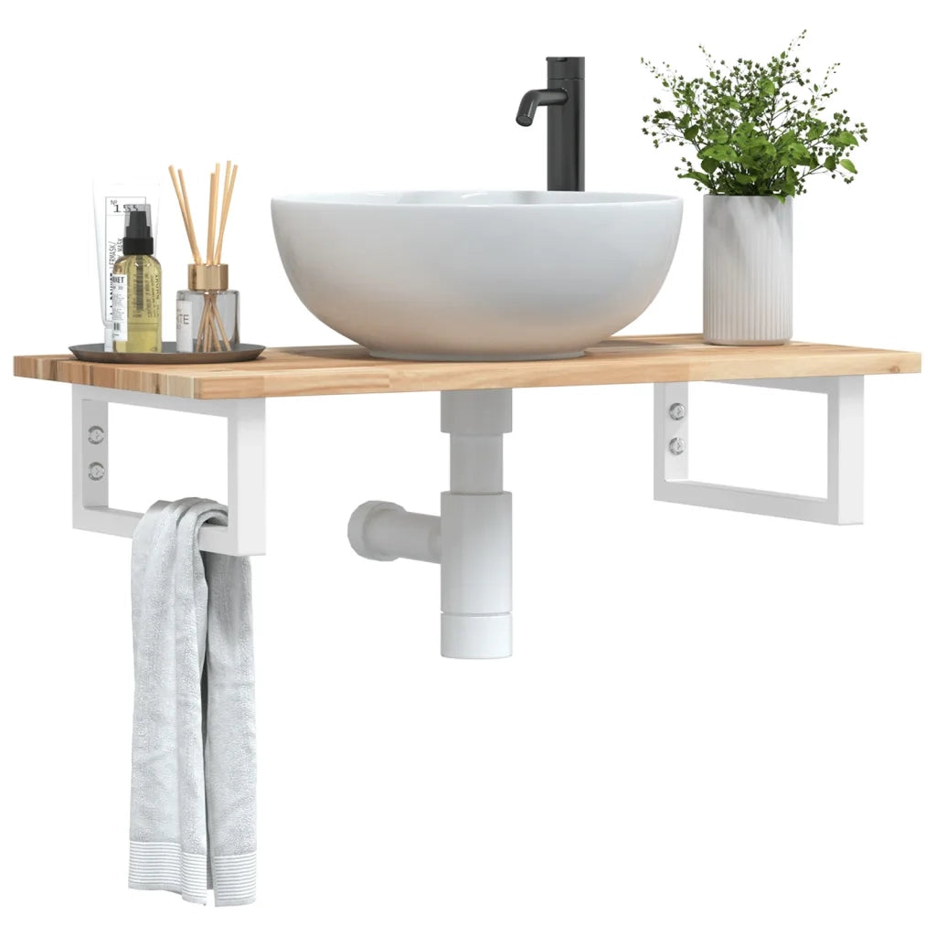 Ripiano a Parete per Lavabo in Acciaio e Massello di Acacia 3302664