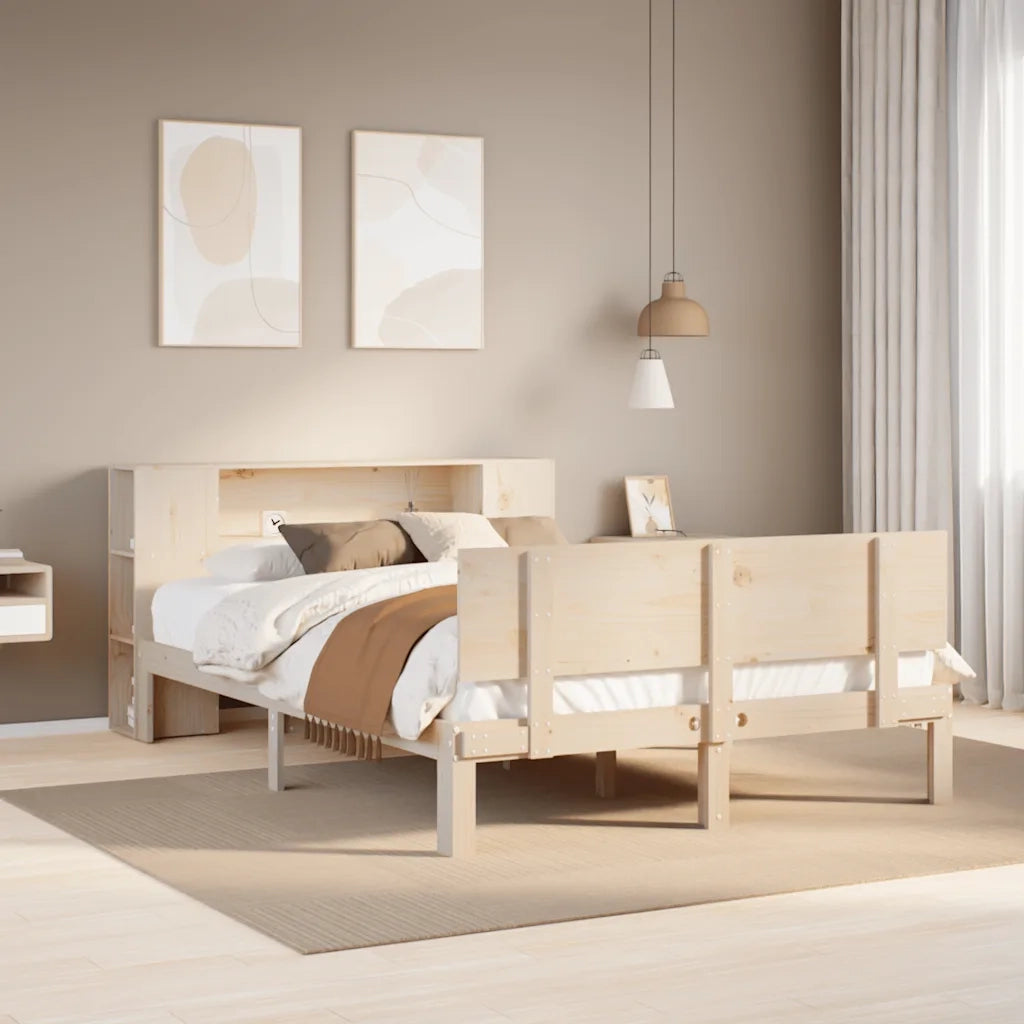 Letto Libreria senza Materasso-Struttura Letto con contenitore 135x190 cm in Legno di Pino 149719