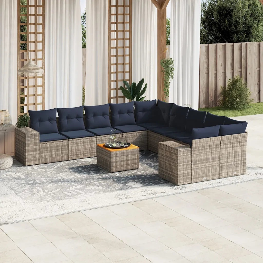 Set Divani da Giardino 11 pz con Cuscini Grigio in Polyrattan 3225641