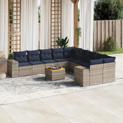 Set Divani da Giardino 11 pz con Cuscini Grigio in Polyrattan 3225641