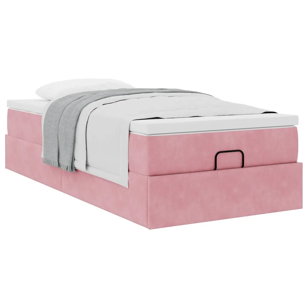 Struttura Letto Pouf con Materasso Rosa 90x190 cm in Velluto 3311158