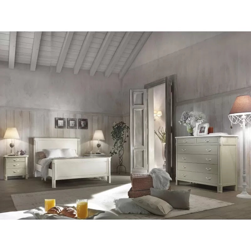 Letto 1 piazza e mezza legno shabby chic bianco grigio 138x214x110 - Mobili 2G