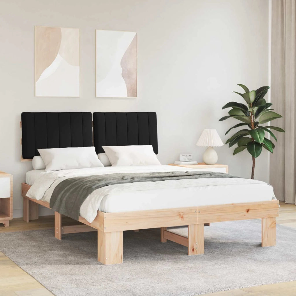 Letto con Testiera Rivestita Nero 135 x 190 cm Pino massello