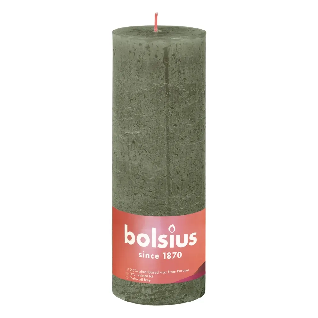 Bolsius Candele Rustiche a Colonna 4 pz 130x68 mm Verde Oliva 440851