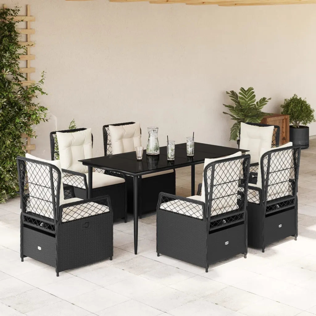 Set da Pranzo da Giardino 7 pz Nero con Cuscini in Polyrattan 3262961