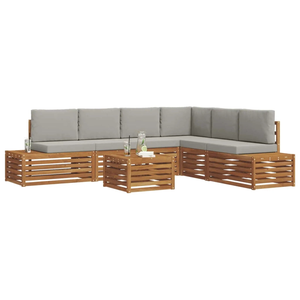 Set di divani da esterno 7 Pezzo Grigio Naturale e Chiaro