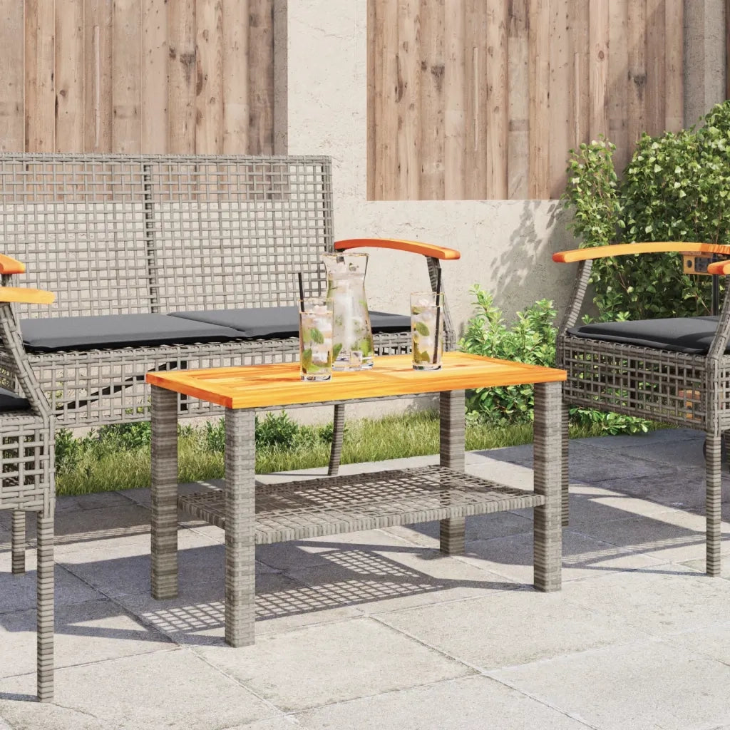 Tavolo da Giardino Grigio 70x38x42 cm Polyrattan e Legno Acacia 366271