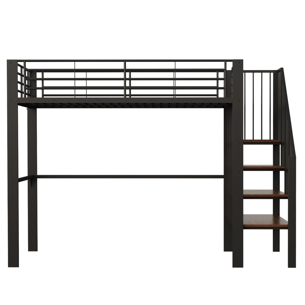 Letto a soppalco 140 x 200 cm; Letto Matrimoniale con Scala e Ampio Spazio Contenitore; senza Materasso; Nero