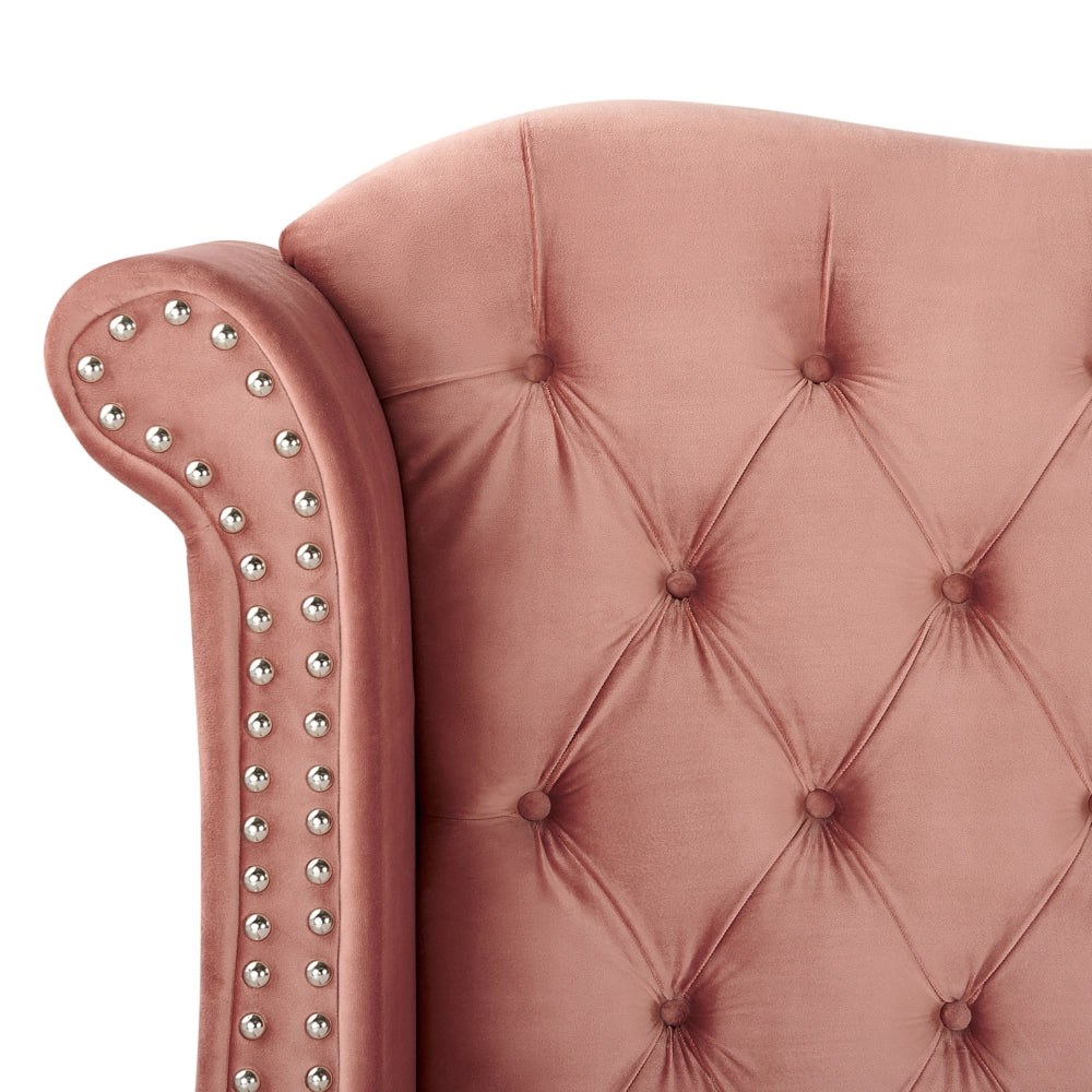 Letto in velluto color rosa 160 x 200 cm testiera alta decorata con bottoncini stile retrò e tradizionale