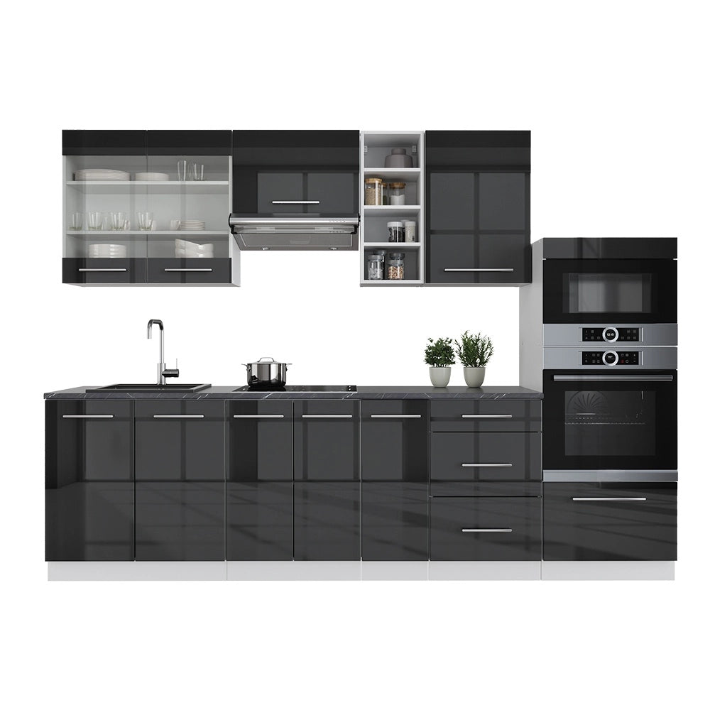 Cucina componibile Fame-Line Antracite lucido/Bianco 280 cm senza piano di lavoro Vicco