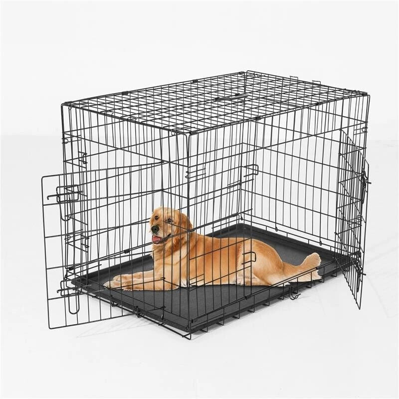 GABBIA TRASPORTINO IN ACCIAIO PER ANIMALI PIEGHEVOLE 122X77X82 CM NERO