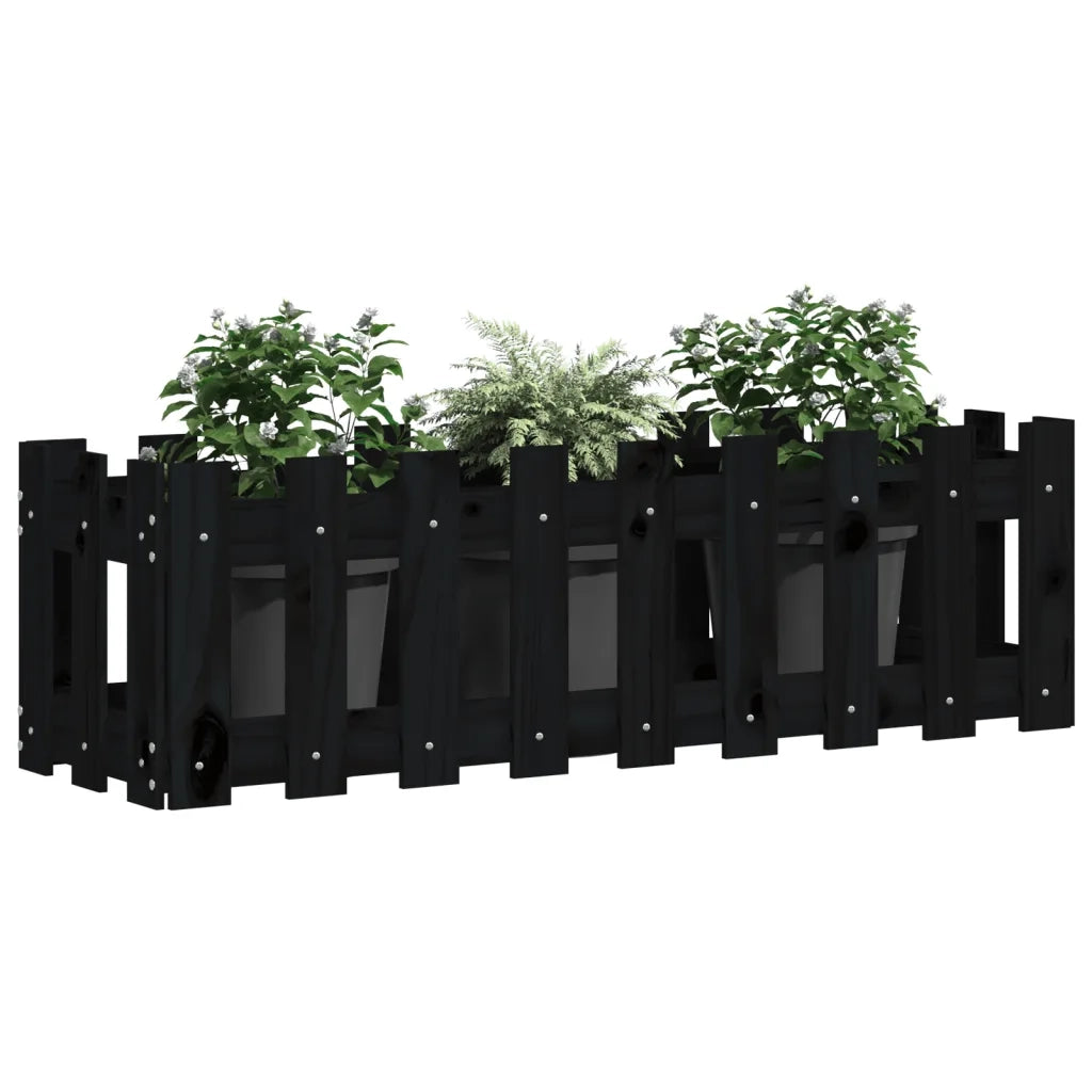 Fioriera Giardino a Recinzione Nera 100x30x30cm Massello Pino 832474