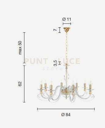 LAMPADARIO 1306 8 LUCI FUME' E CROMO ATTACCO E14 D.84CM