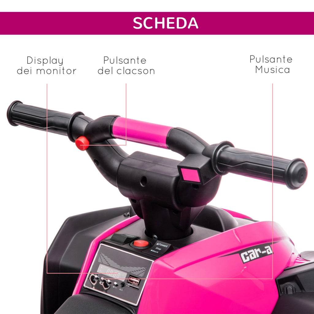 Quad Elettrico per Bambini 12V. 2 Velocit¨¤. Ruote Larghe con Clacson e Fari LED. Et¨¤ 3-5 Anni. Rosa