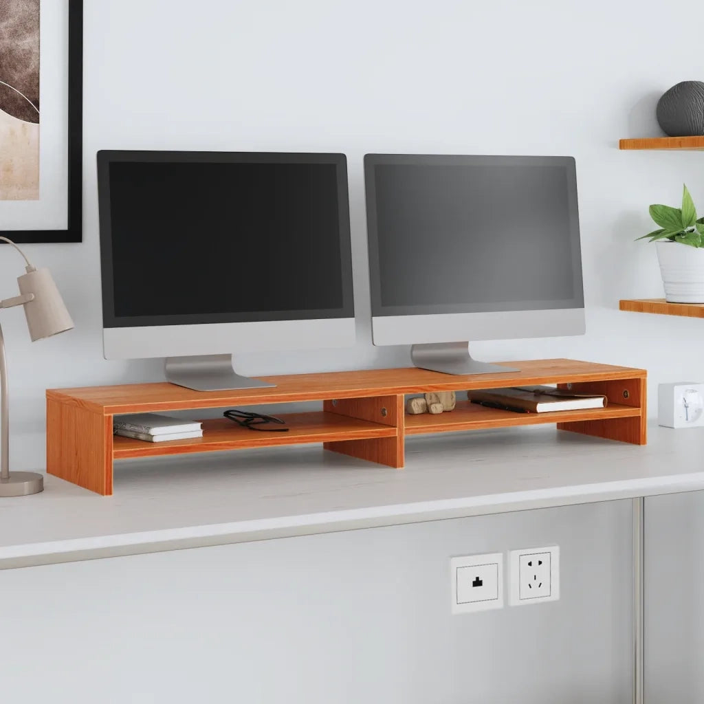 Supporto Monitor Marrone Cera 100x24x13 cm Legno Massello Pino 847163