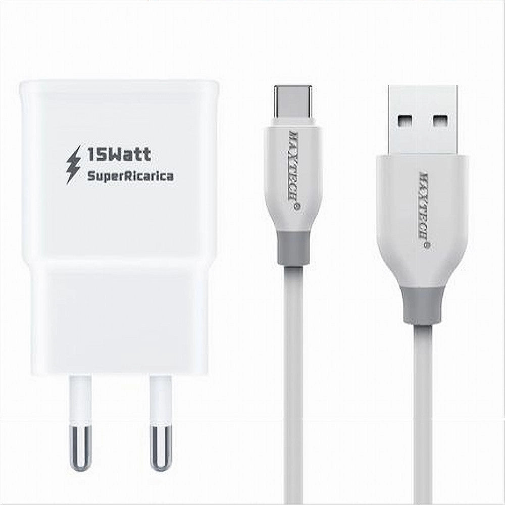Trade Shop - Kit Caricabatteria Spina 2 Porte Usb + Cavo Type-c 1 Metro 3a Maxtech Ca-s040 -