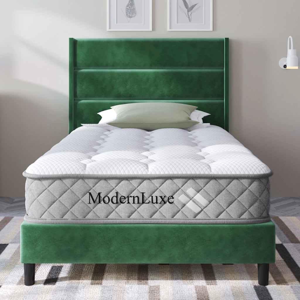 Letto singolo imbottito – 90x200 cm – rete testiera design moderno – velluto verde