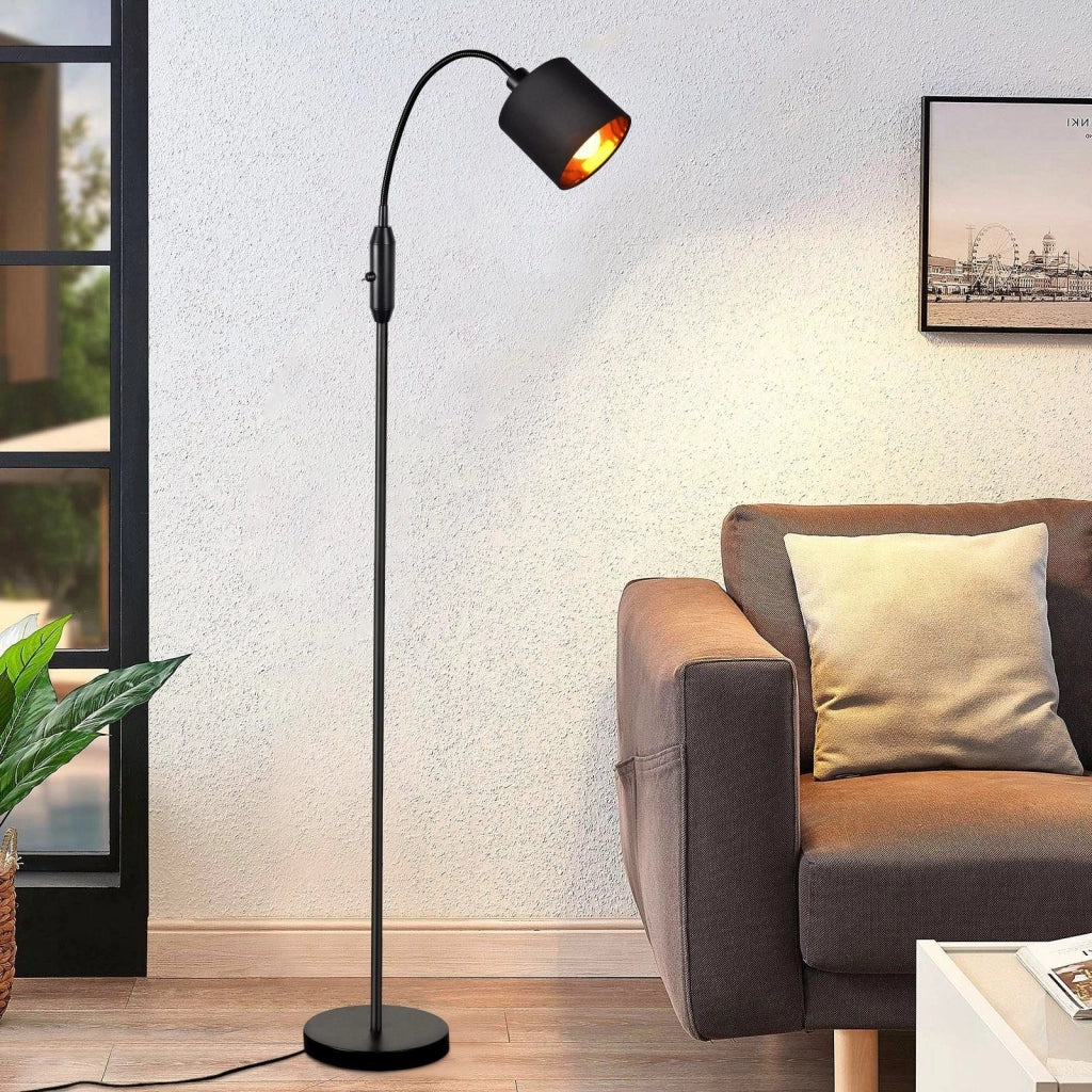 ZMH Lampada da terra nera tessuto arco orientabile 360° E14 interruttore bilanciere vintage senza lampadina