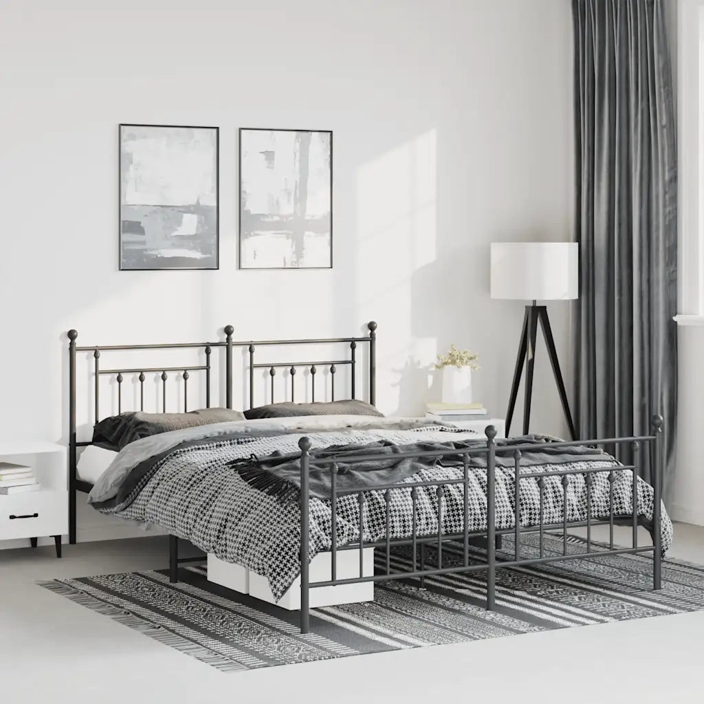 Giroletto con Testiera e Pediera-Struttura Letto Metallo Nero 135x190 cm 670287