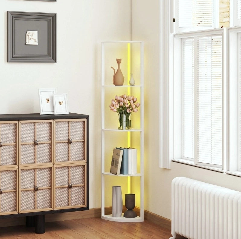 Lampada da terra LED dimmerabile a 5 livelli con ripiani, illuminazione RGB e telecomando