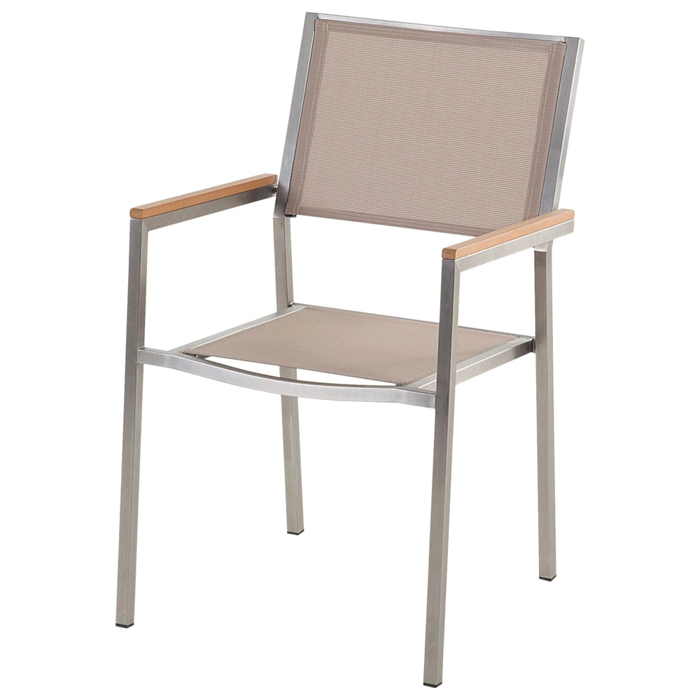 Set da pranzo da giardino beige con piano in granito fiammato 6 posti 180 x 90 cm