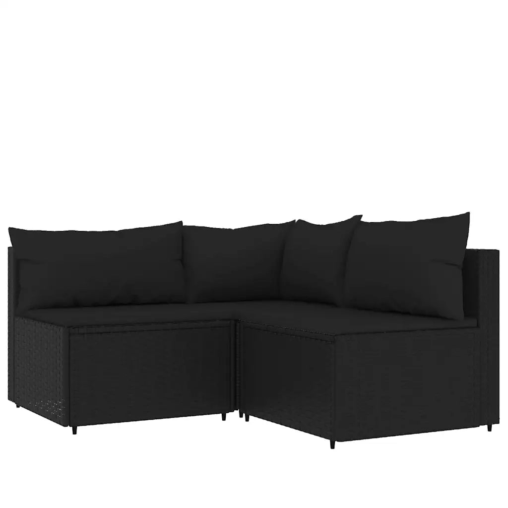 Set Divani da Giardino 4 pz | Set Salotto da Giardino con Cuscini Nero in Polyrattan
