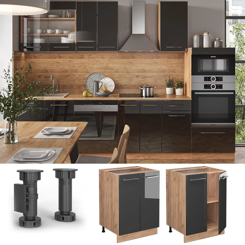 Vicco Mobiletto base cucina Antracite lucido 60 cm senza piano di lavoro