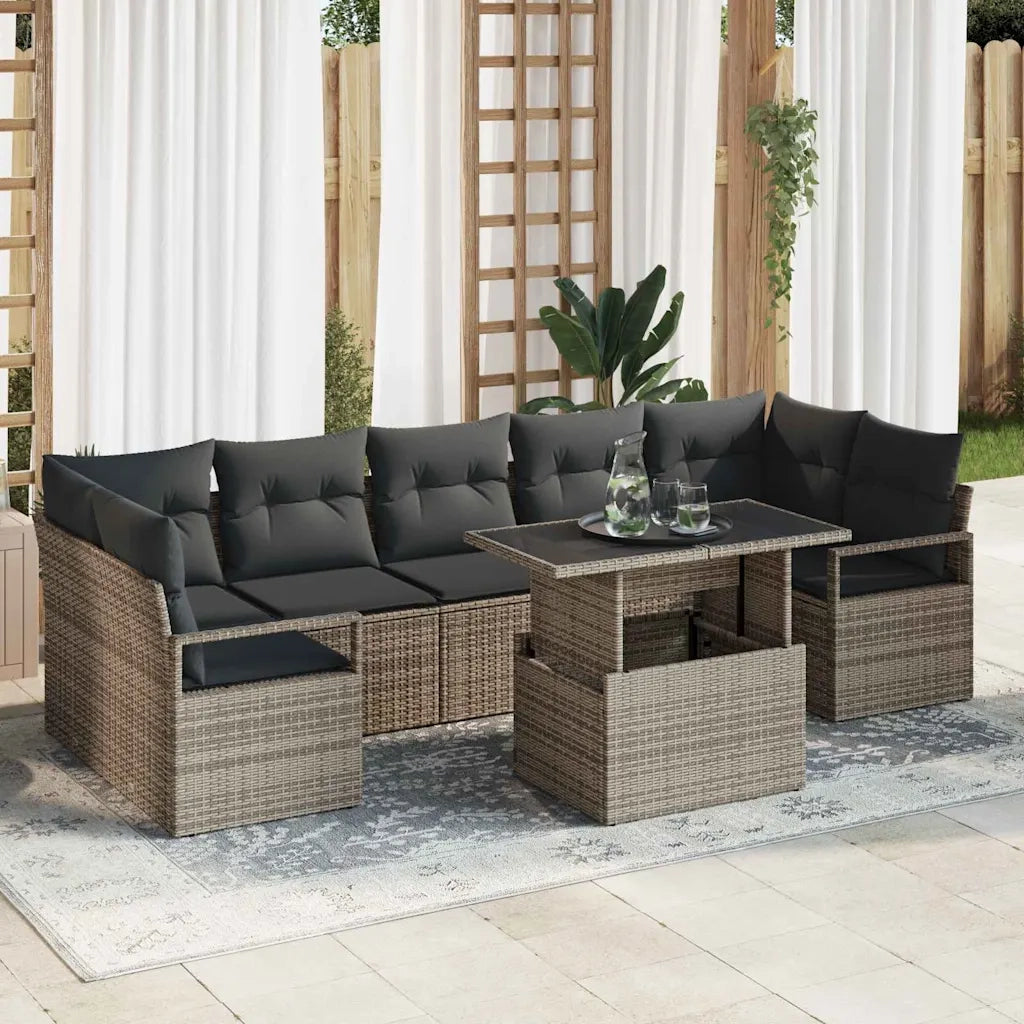 Set Divano da Giardino con cuscino 8 pcs Grigio polyrattan 3348775