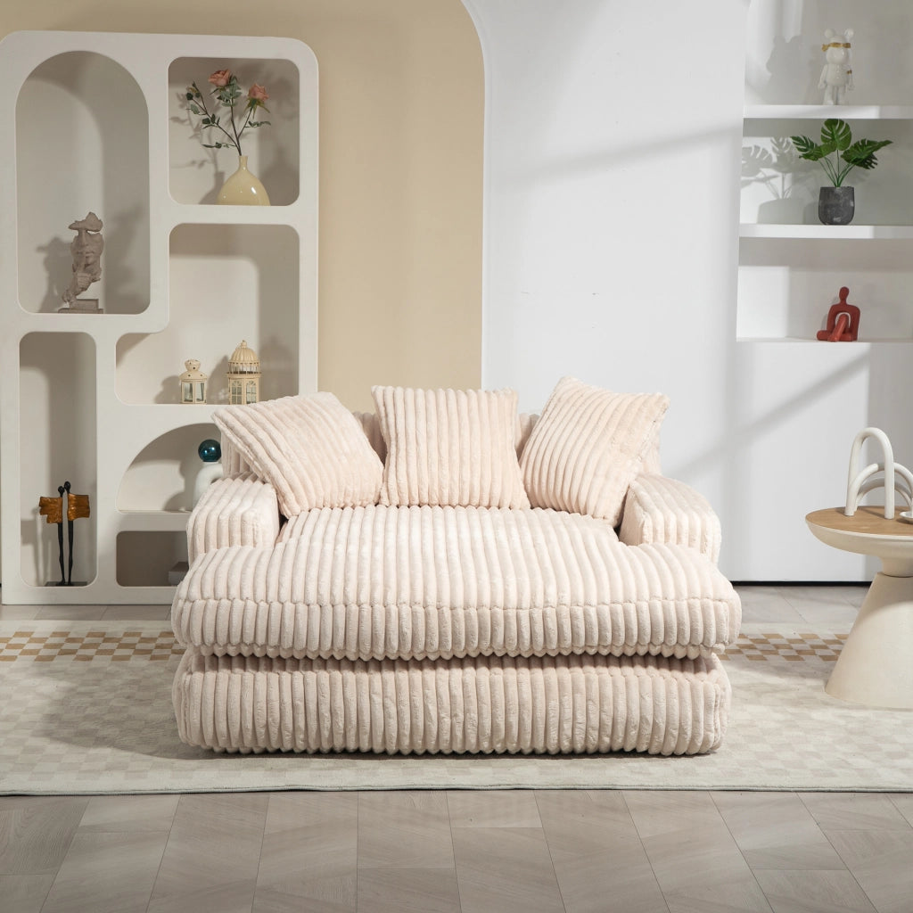 Méridienne Poltrona Pouf con Design Ergonomico e 3 Cuscini, in Velluto a Coste Beige 125 × 155 × 63 cm