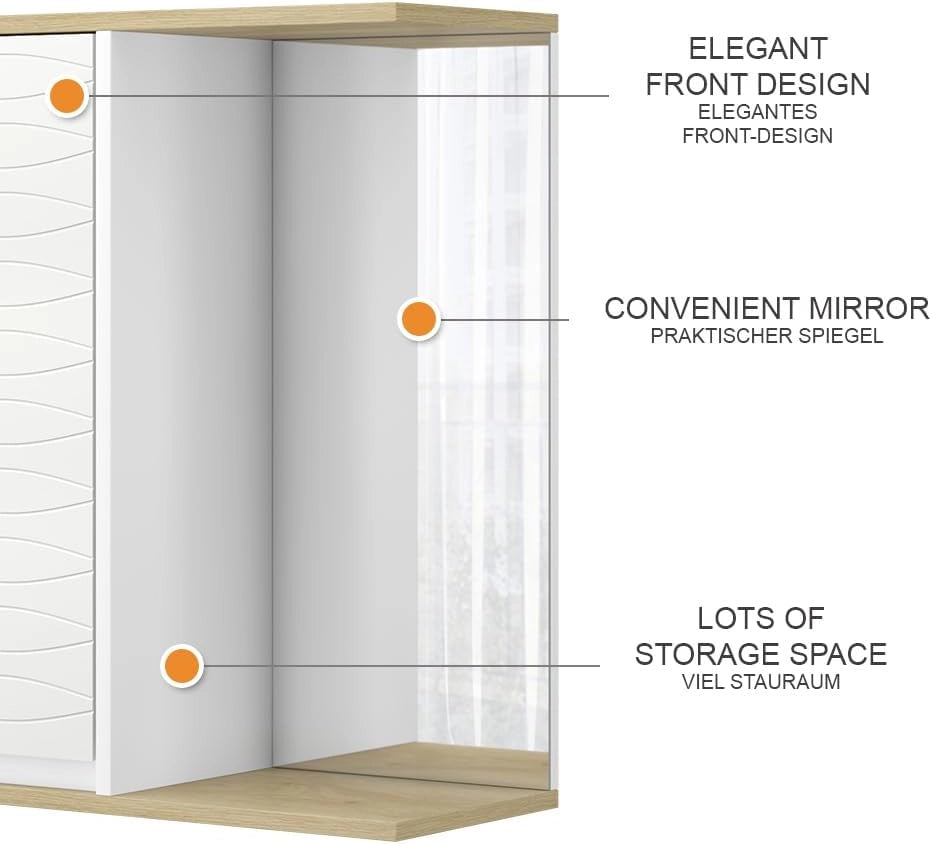 Mobile a specchio per il bagno Livia, Bianco, 60 x 63 cm con specchio, per riporre sopra il WC con area scaffale aperta