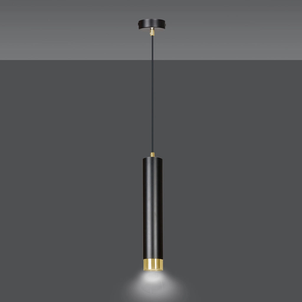 Sospensione 1 Luce Brunilde In Acciaio Nero Con Tubolare In Nero E Oro