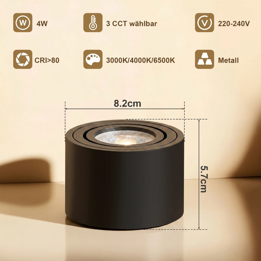 ZMH Faretto da soffitto LED dimmerabili neri ultra piatti orientabili 30 gradi 4W rotondi confezione 4 pezzi