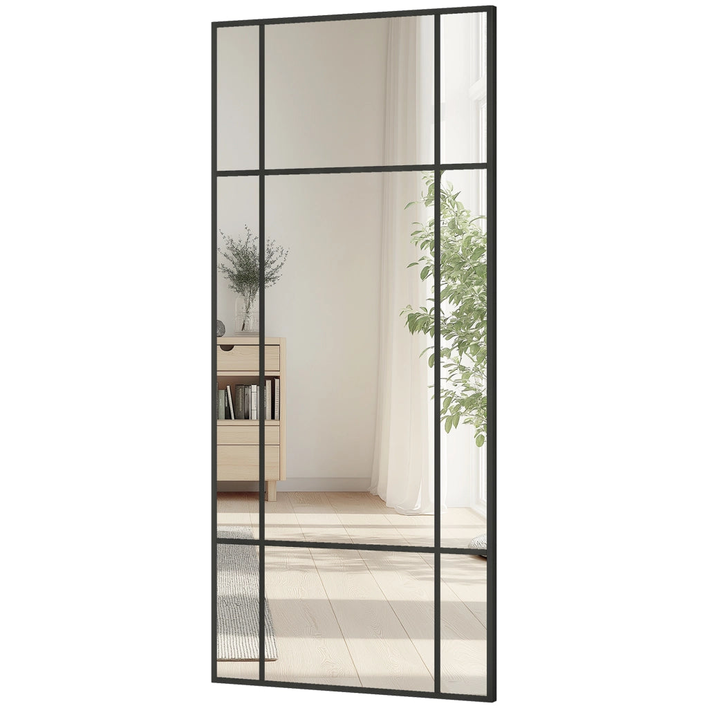 Specchio da Parete Stile Finestra con Montaggio Verticale e Orizzontale, 110x50cm, Nero