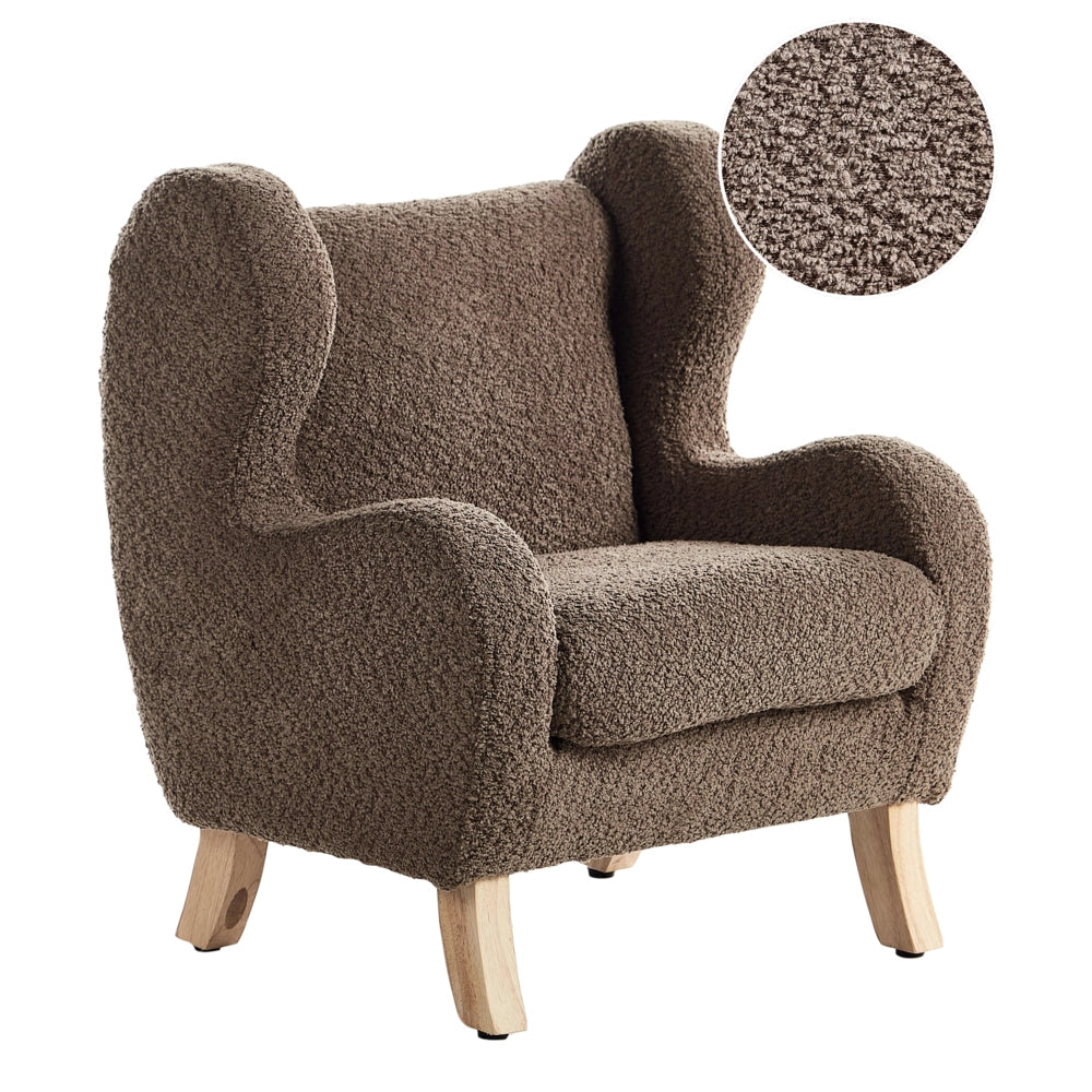 Sedia imbottita in bouclé marrone con braccioli Sedile per bambini Design moderno