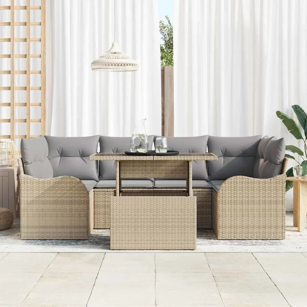 Set Divano da Giardino 7 pcs Beige Rattan in Polipropilene