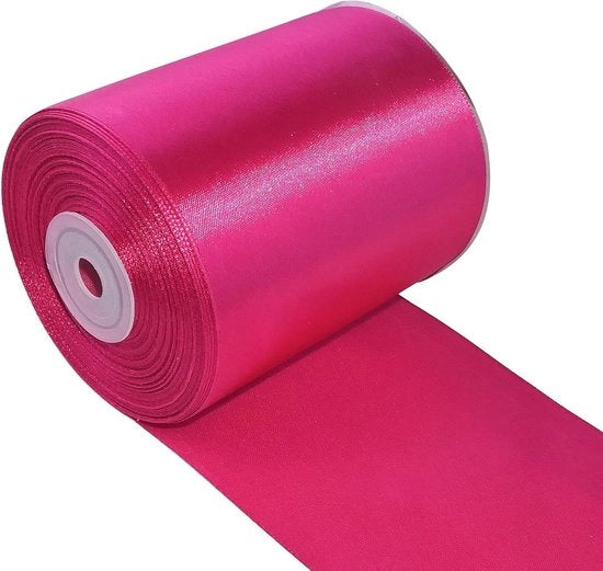 Nastro decorativo satinato 95 mm x 25 m - rosa fucsia - poliestere - decorazione per cerimonie, matrimoni, compleanni e feste